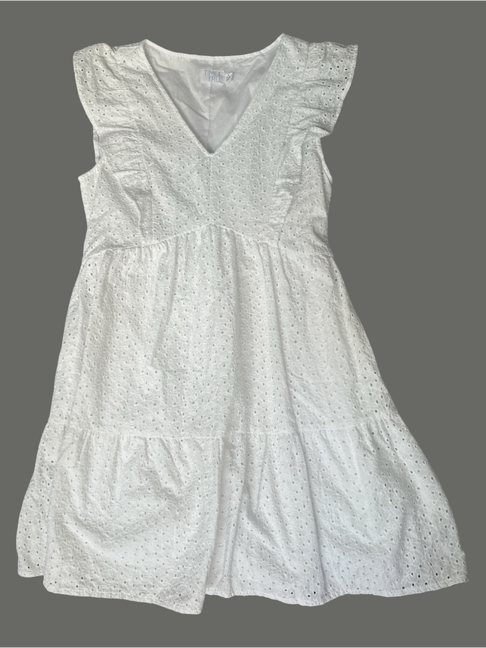 White Time and Tru Eyelet V-Neck Lined Coastal Romantic Summer Dress